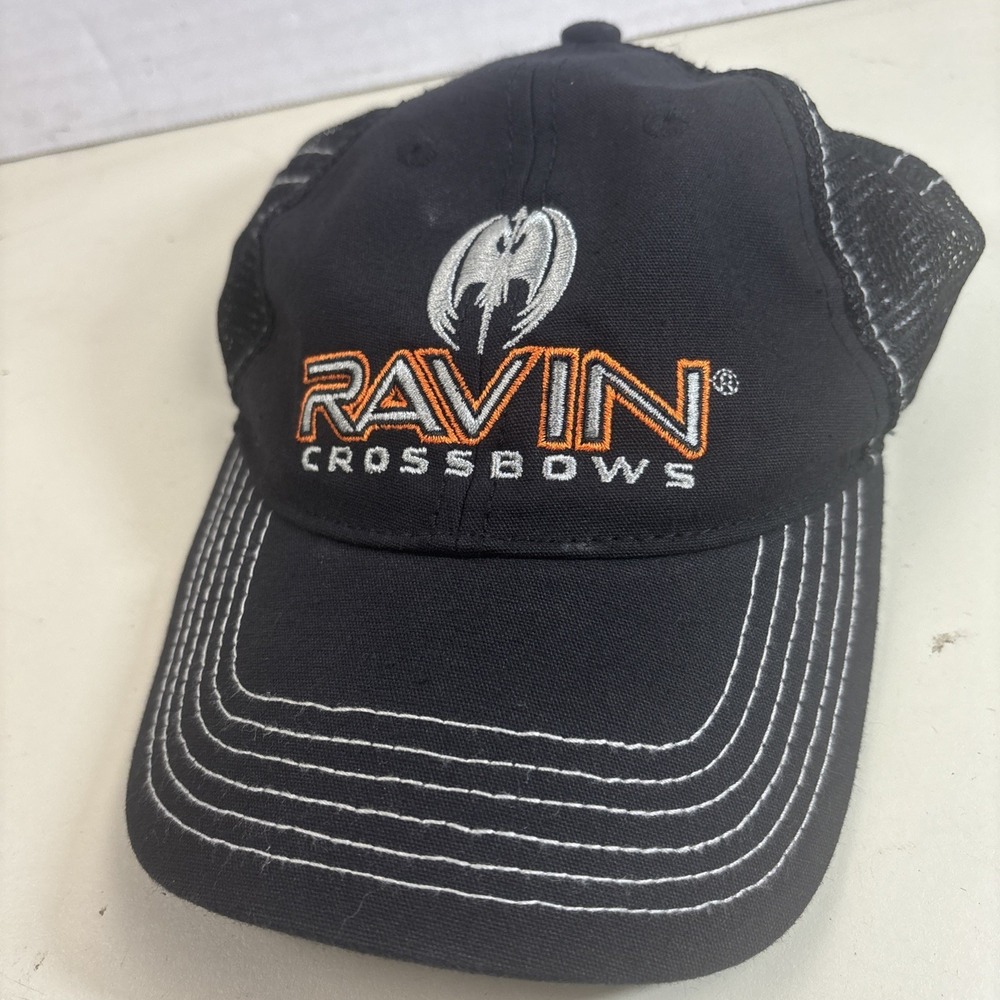 RAVIN CROSSBOWS Trucker Hat Mesh Back Adjustable Archery Hunting Black Cap Logo